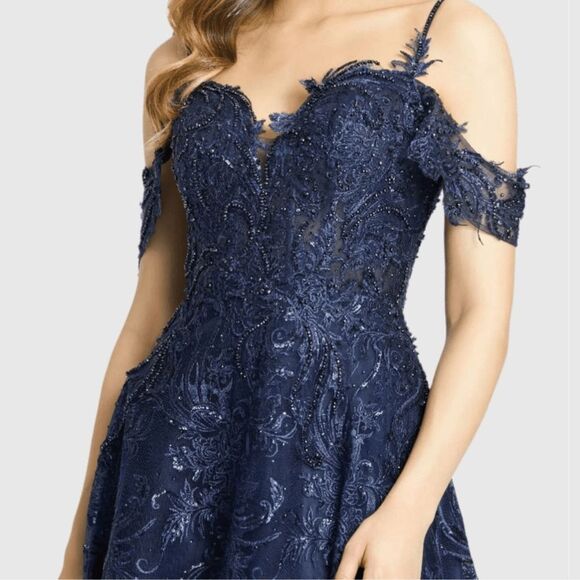 Mac Duggal 20287 Embellished Cold Shoulder Sweetheart A Line Gown Blue - Picture 3 of 16